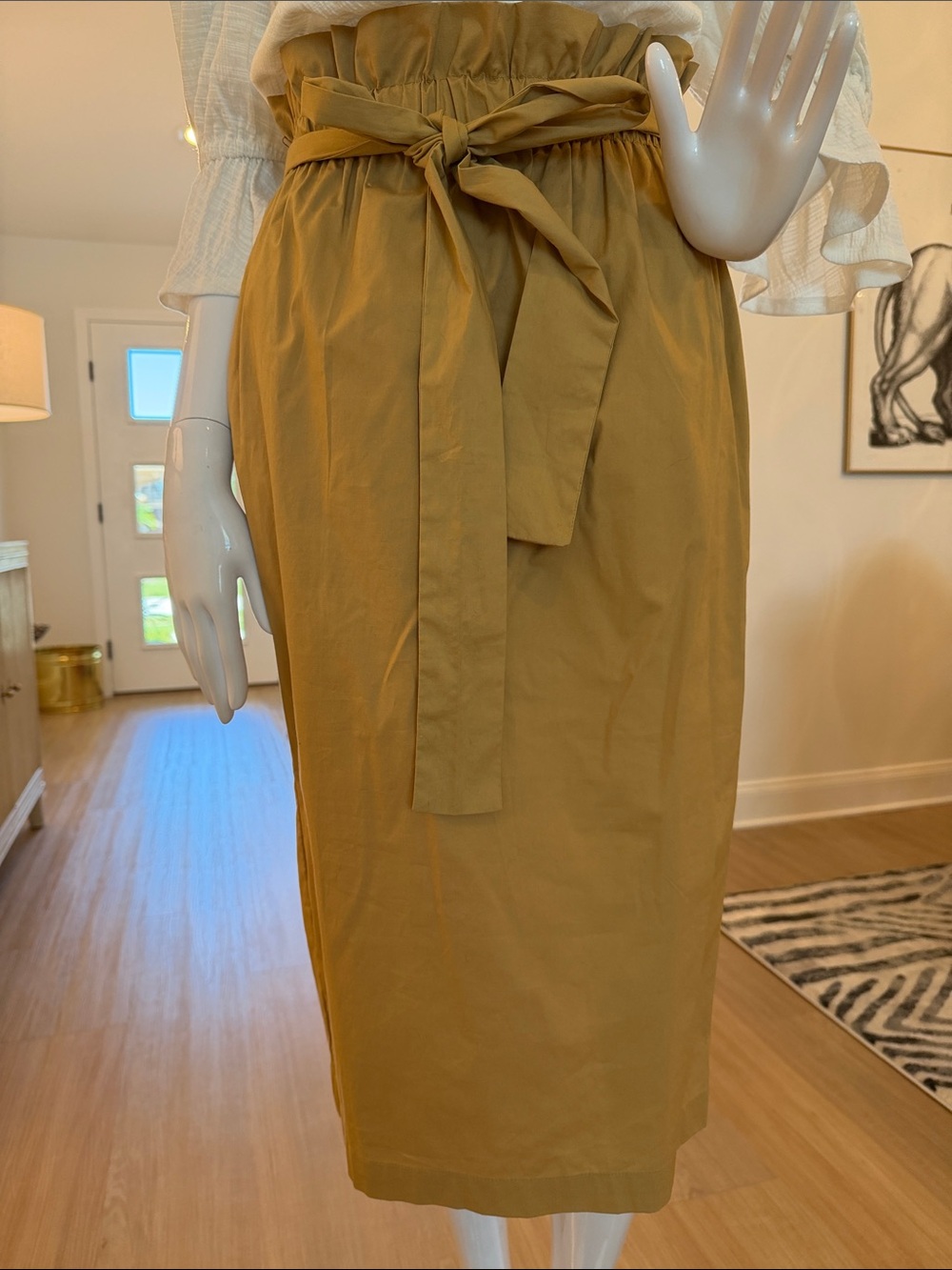 Who What Wear Camel Paperbag Midi Skirt with Self-Tie Belt